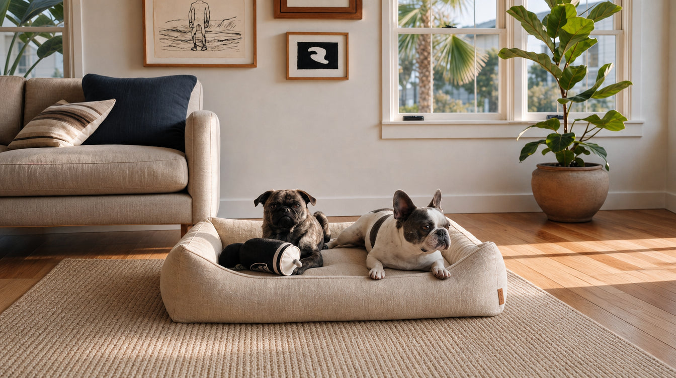 The Lounge in a sunlit living room with dogs claiming it