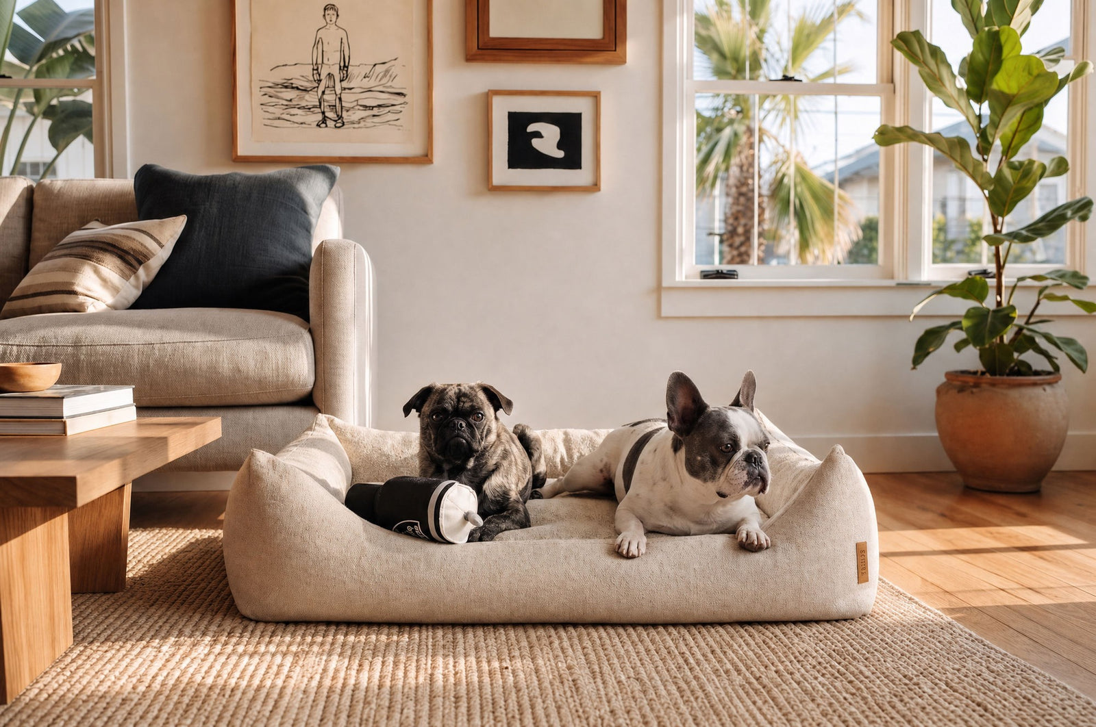 The Lounge in a sunlit living room with dogs claiming it